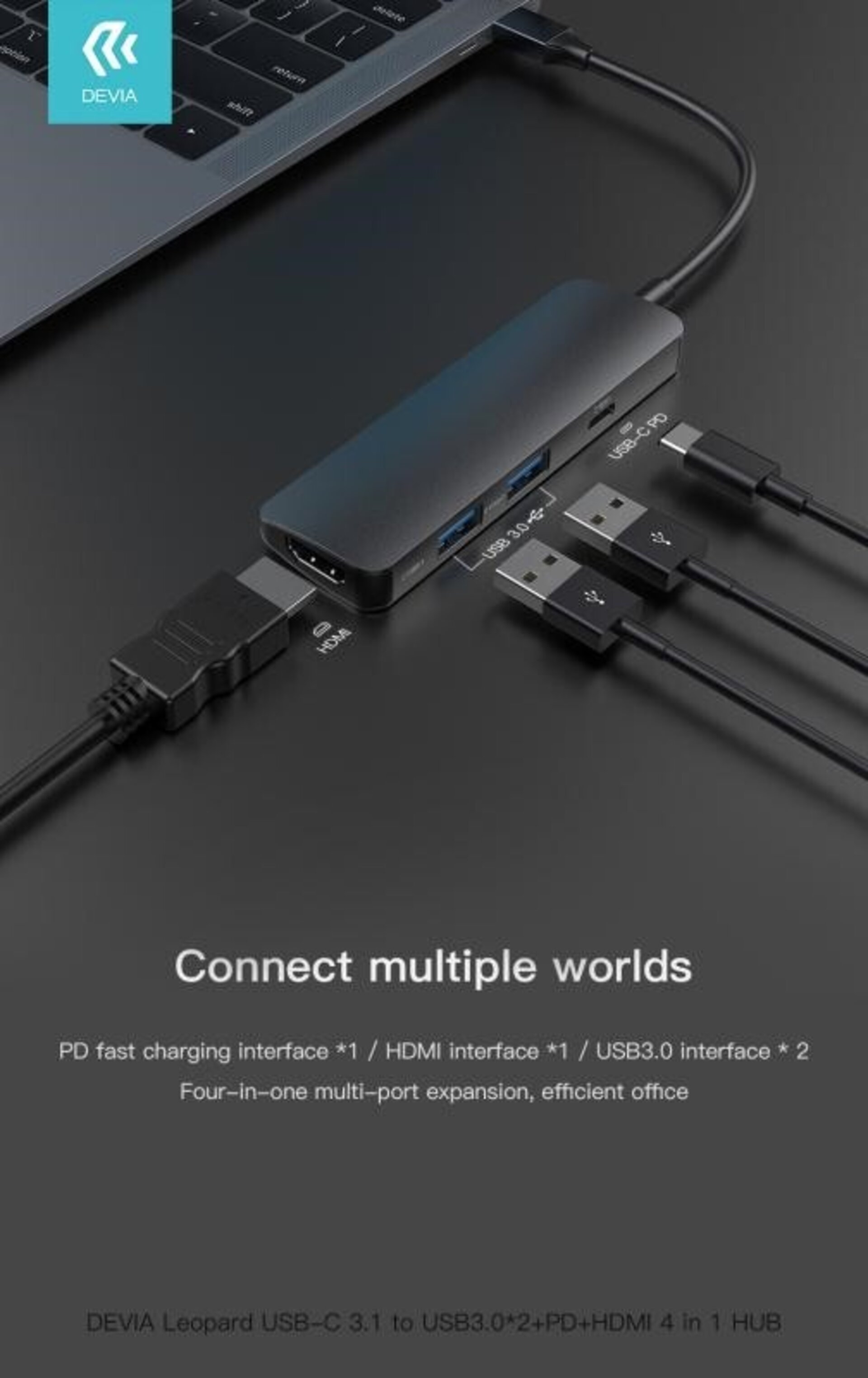 Hub USB-C 3.1 a USB3.0+USB2.0+PD+HDMI - 3