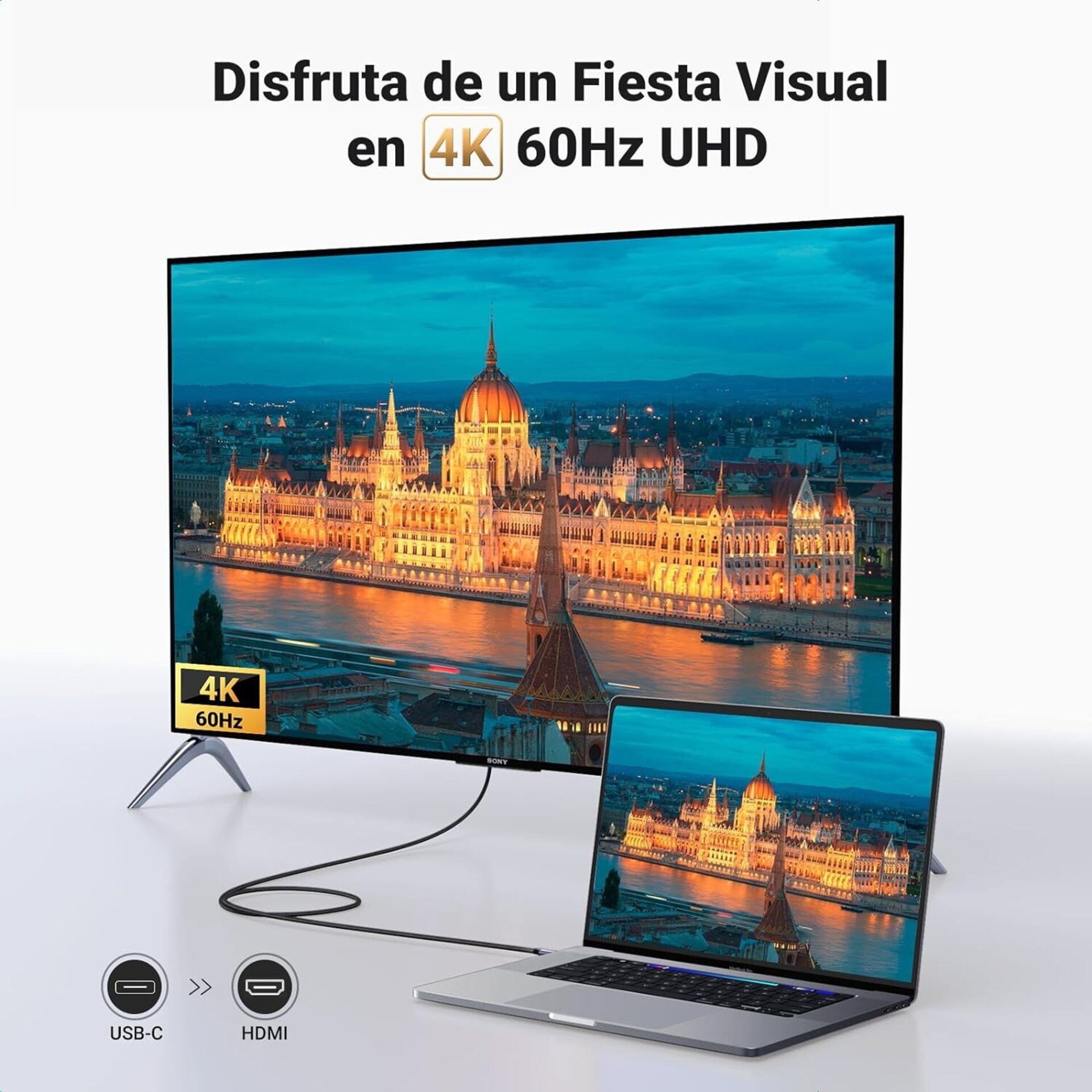 UGREEN Cable  Thunderbold a HDMI 4K@60Hz USB3.1 Tipo C a HDMI - 6
