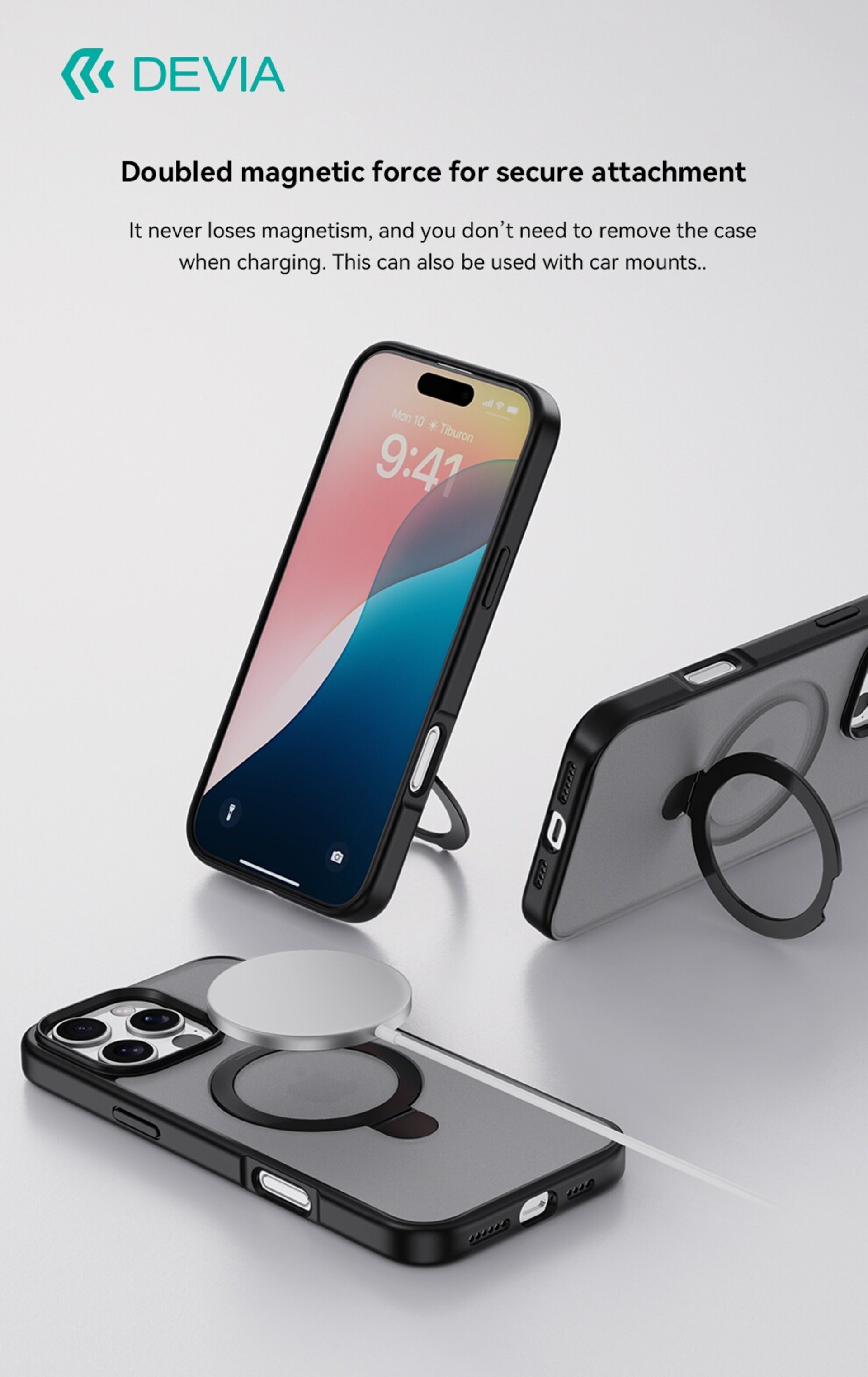 Funda transparente con magnet,soporte y anillo Negro para iPhone 16 Pro - 4