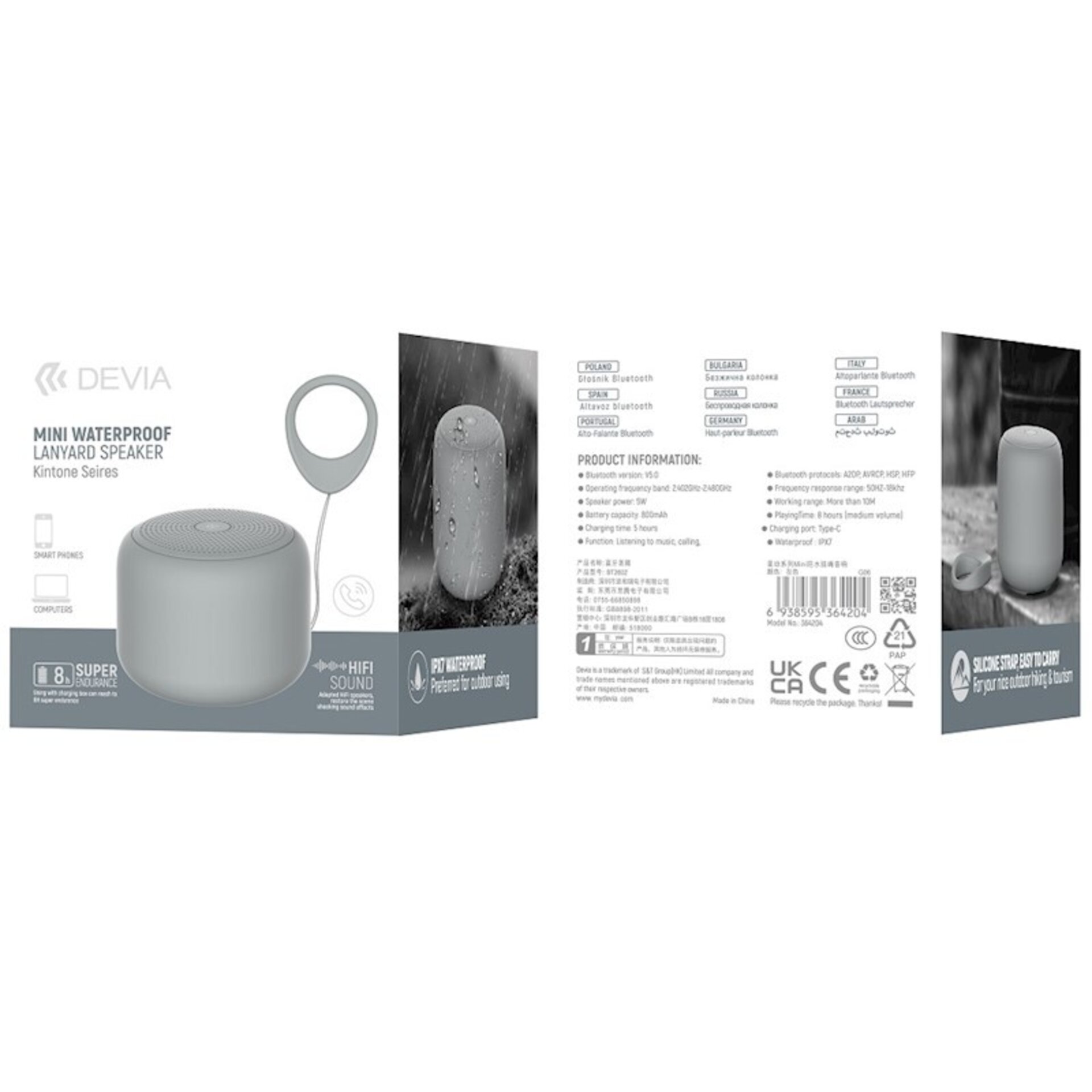 Mini Altavoz Bluetooth resistente al agua color Gris - 2