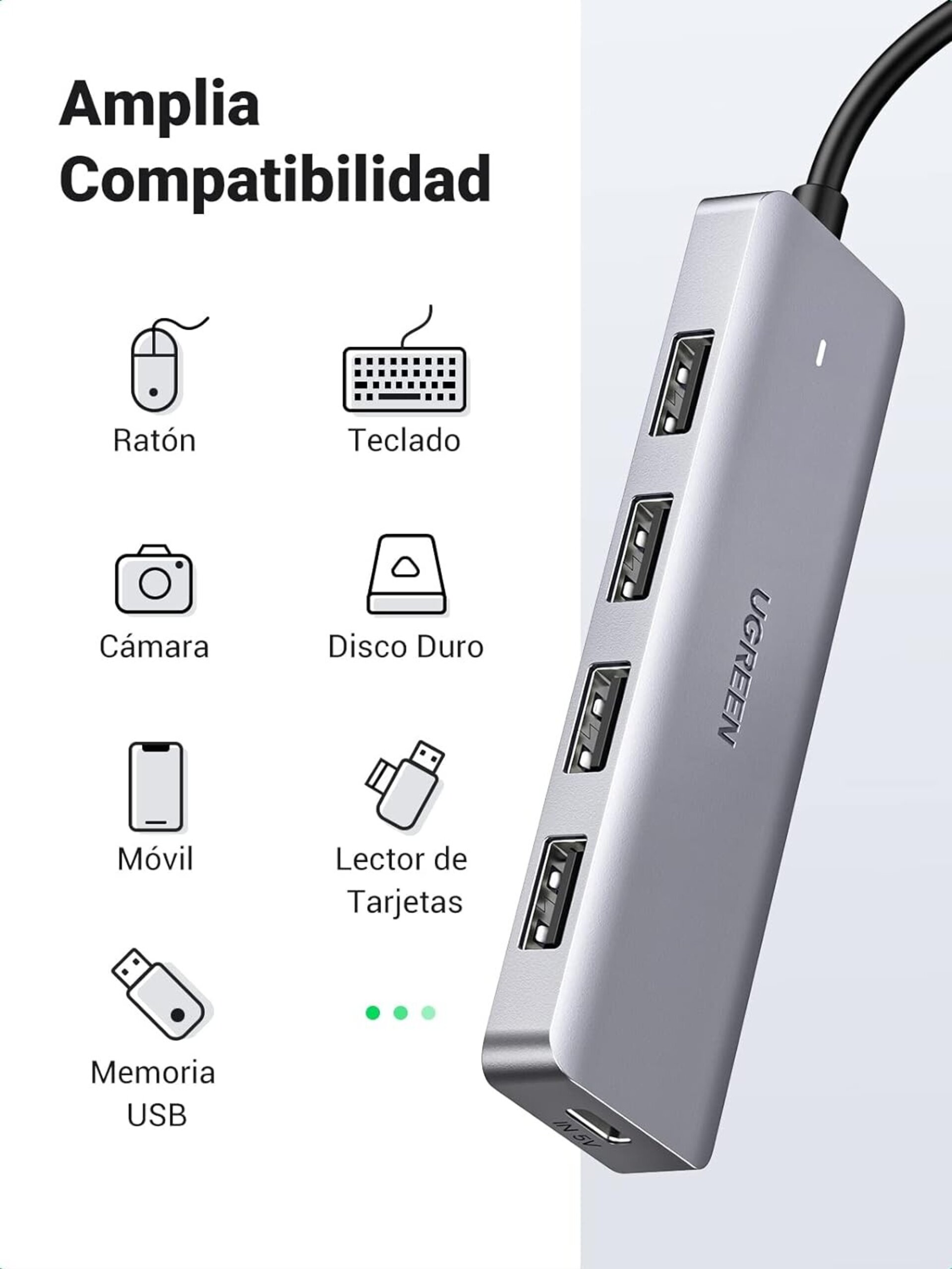 UGREEN Hub USB C a USB 3.0 4 Puertos Ladrón USB C 5Gbps Adaptador USB C OTG Hub - 2