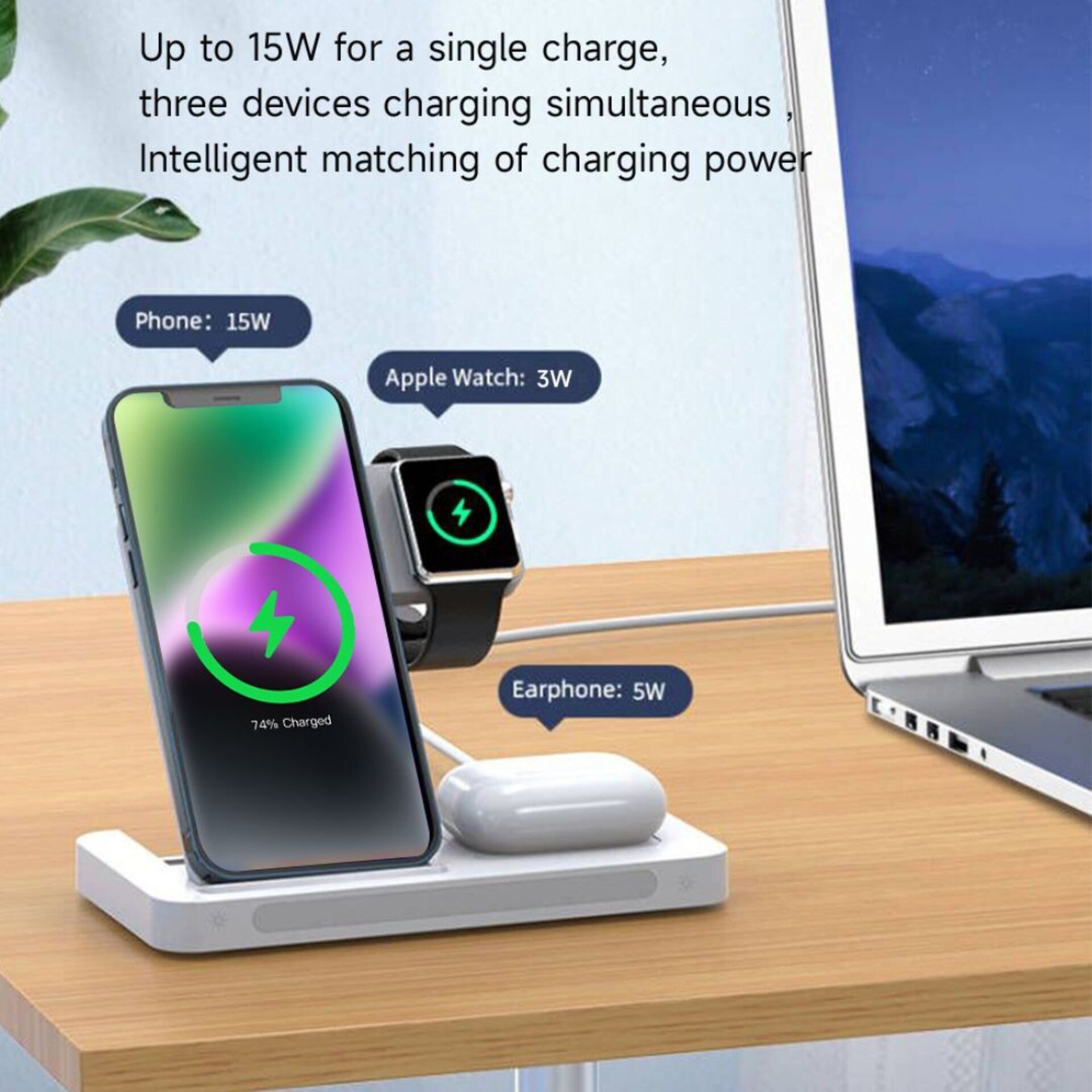 Cargador Qi 3 en 1 (15W)  Iphone, Watch y Airpods - 4