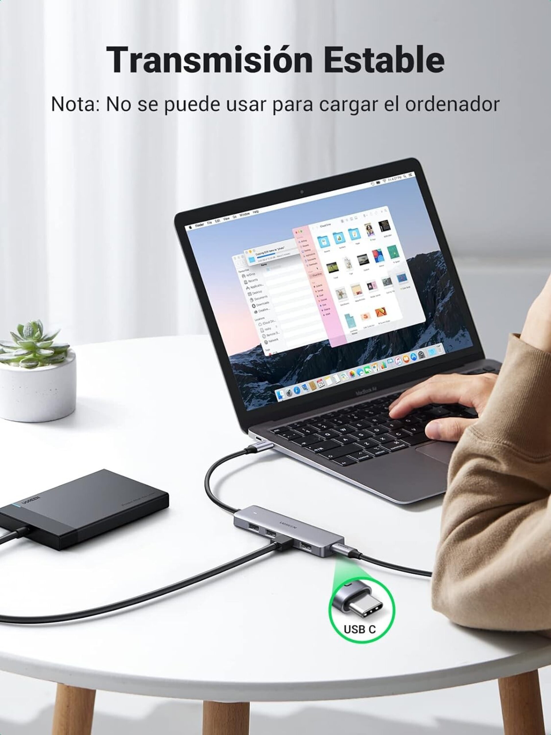 UGREEN Hub USB C a USB 3.0 4 Puertos Ladrón USB C 5Gbps Adaptador USB C OTG Hub - 3