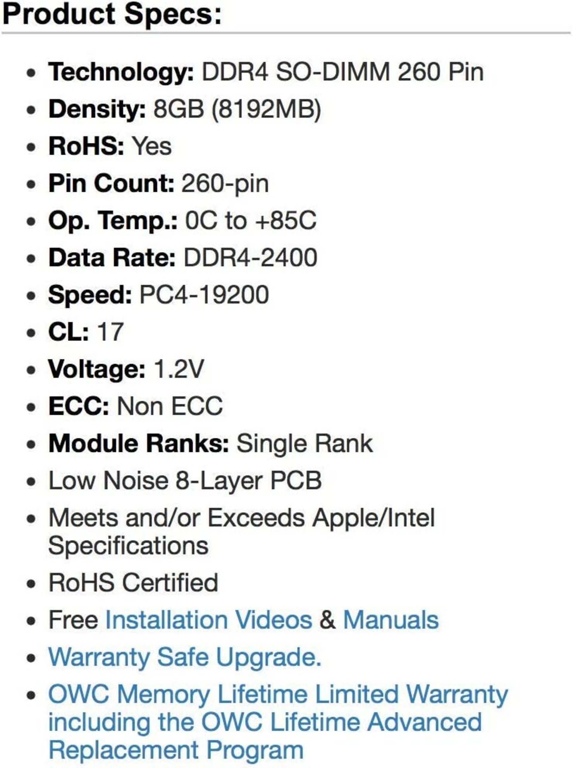 SODIMM 8 GB DDR4 2400 Mhz para  iMac  (2017) OWC Original - 2