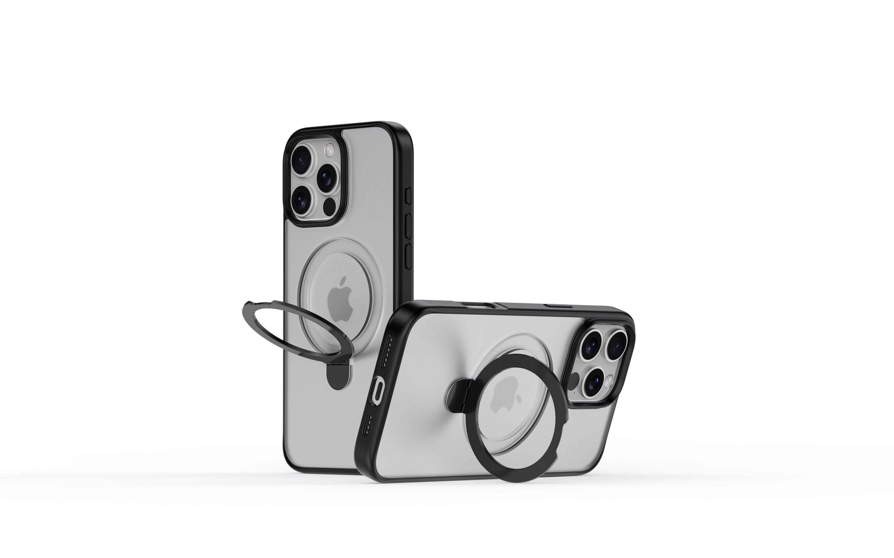 Funda transparente con magnet,soporte y anillo Negro para iPhone 16 Pro - 7