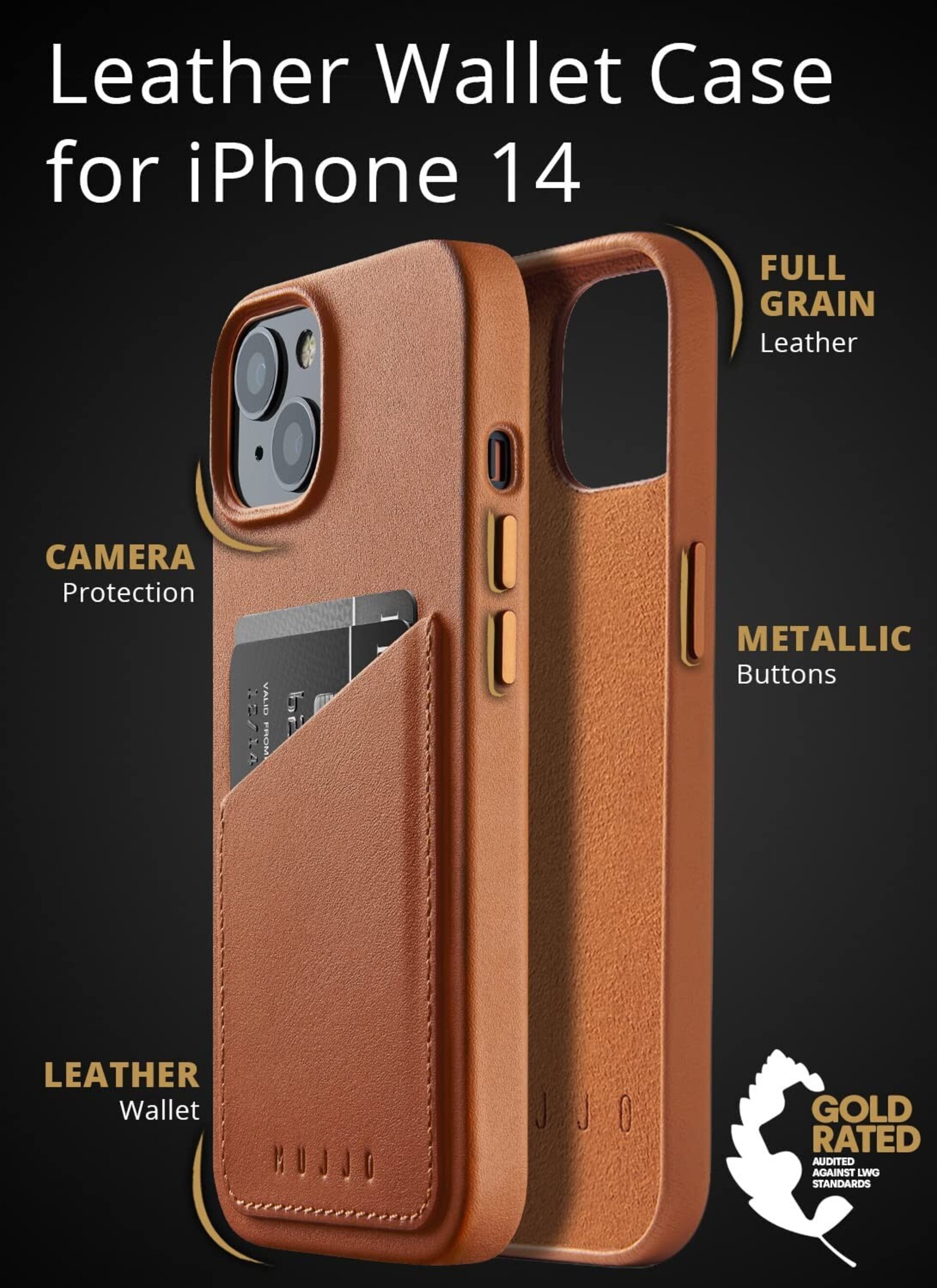 Funda de Piel con Magsafe y apertura para tarjeta Iphone 13/14/15 Marrón  Mujjo - 5